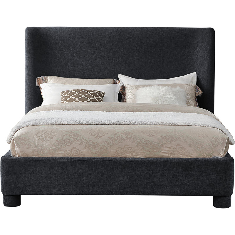 Hridhaan Upholstered Unfinished Wingback Bed, King, Black Chenille Fabric