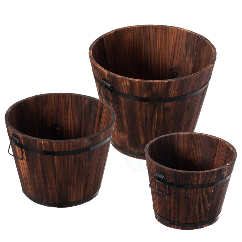 Handmade Wood Barrel Planter