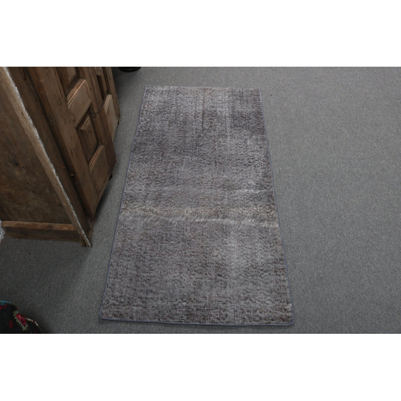 Handcrafted Vintage Boho Style Grey Turkish Rug Perfect for Hallway and Home Living Spaces
