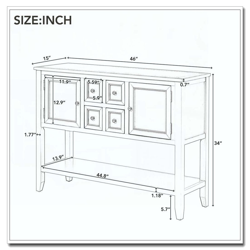 Console de rangement rétro avec quatre petits tiroirs et une tablette inférieure, Blanc