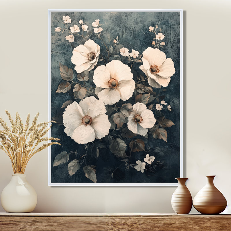 Bayne - impressions murales florales, Reproduction encadrée sans passe-partout, H 20 po x l 12 po, Blanc