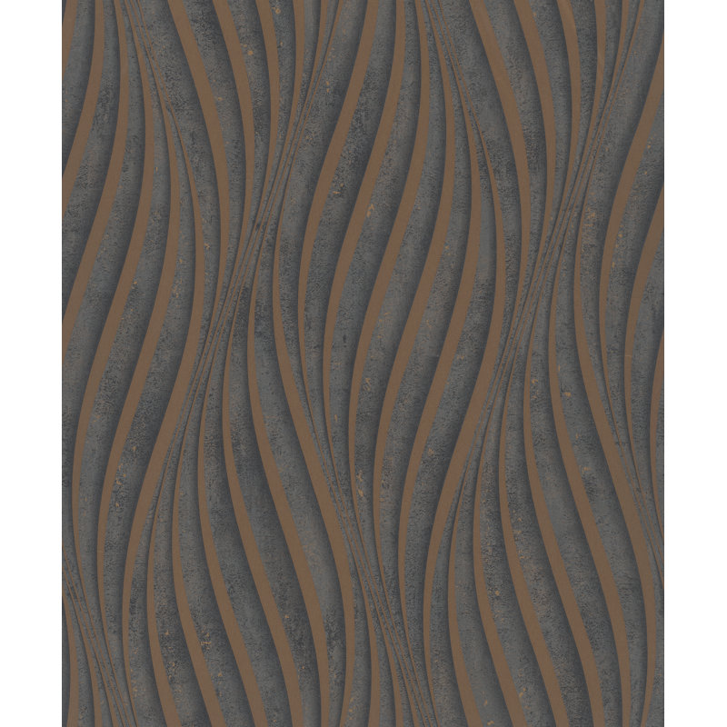 Kavalier Wave Ribbons 10.05M X 53Cm Pearlescent Sheen Wallpaper Roll, Black/Copper