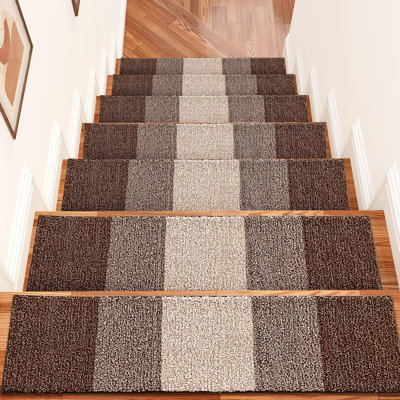 Set of 15 8 "x 30" stair treads, indoor stair slide, suitable for wooden stairs, stair carpets with reusable peelable adhesive, brown