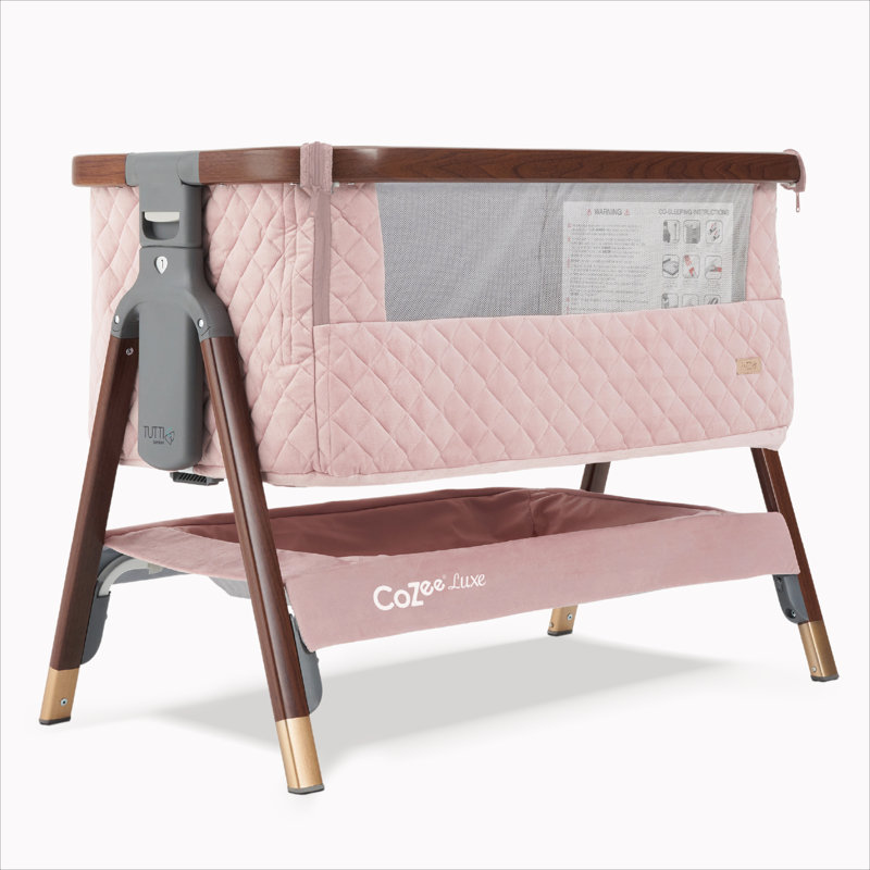 CoZee Luxe Bedside Bassinet in, Walnut/Blush Pink
