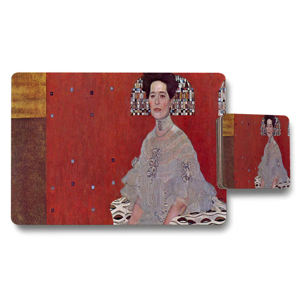 Gustav Klimt Inspired Woman Portrait Placemats and Coaster Set