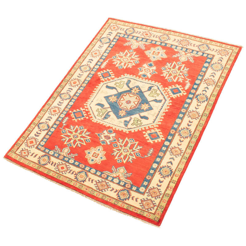 Tapis unique en laine noué à la main des années 2010 de 4 pi 10 po x 6 pi 5 po rouge Qaiden