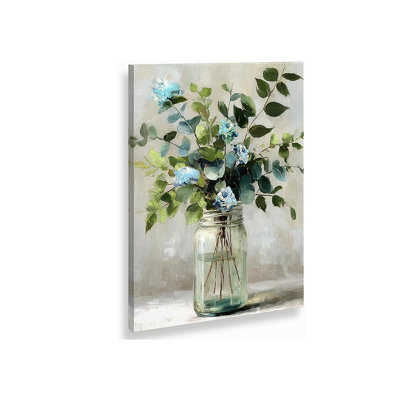 Flower With Green Leaves Canvas Wall Art, Farmhouse Rustic Floral Art Prints For Living Room, Vintage Bathroom Painting Poster, Plants Picture Kitchen Bedroom Decoration