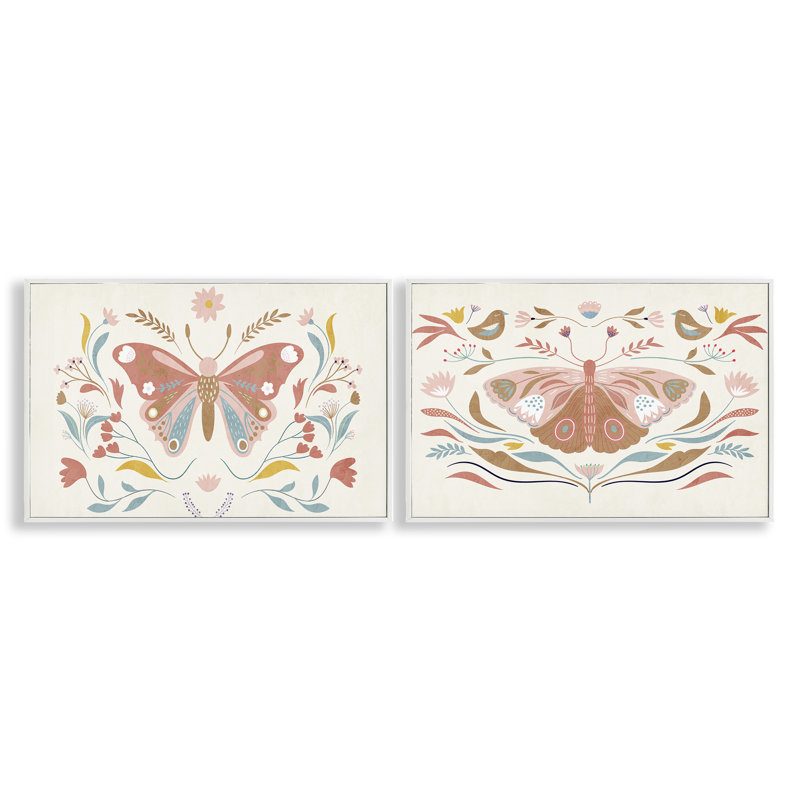  «Folk Butterflies & Florals», ensemble de 2 estampes numériques par Kim Allen, H 20 po x l 30 po