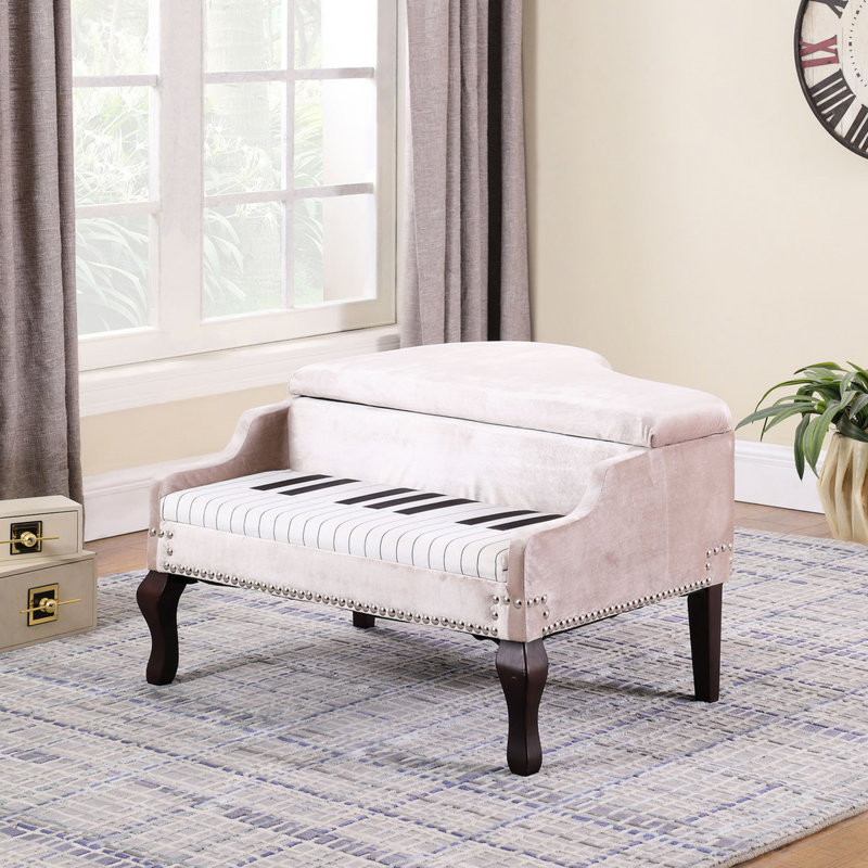 21-inch Beige With Fiber Batting And Cherry Legs Storage Copper Metal Hinges