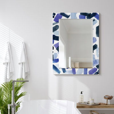 «Cerulean Strokes», miroir rectangulaire biseauté sur verre trempé flottant imprimé inversé