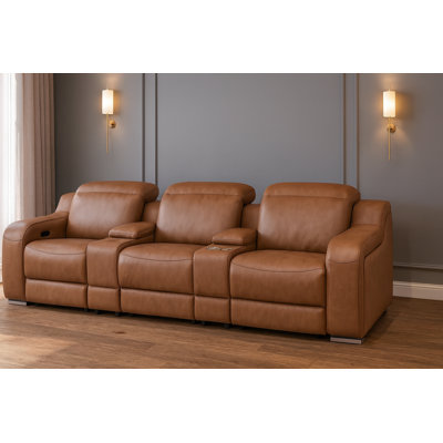 129" Chestnut Italian Leather Reclining USB Sofa