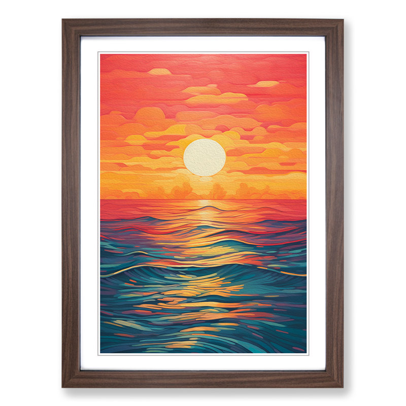 Seascape Colour Field - Single Picture Frame Print on Wood, 46cm H x 34cm W x 2cm D, Walnut