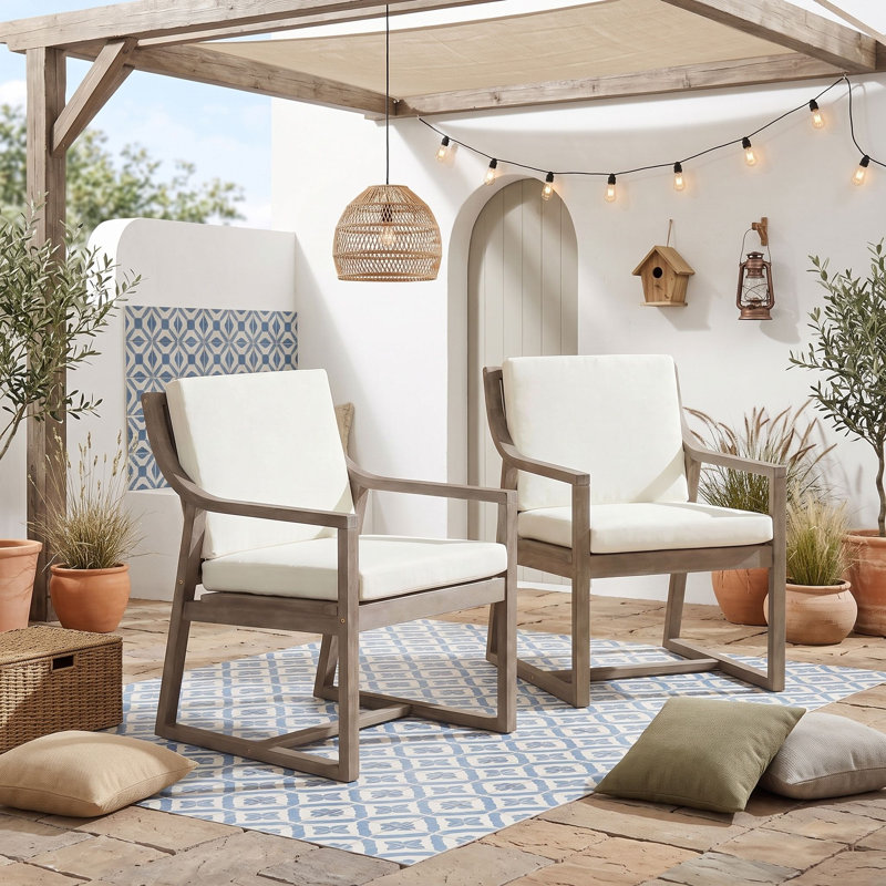 Ensemble de chaises d'extérieur en bois avec fauteuils rembourrés, Black Brown Beige