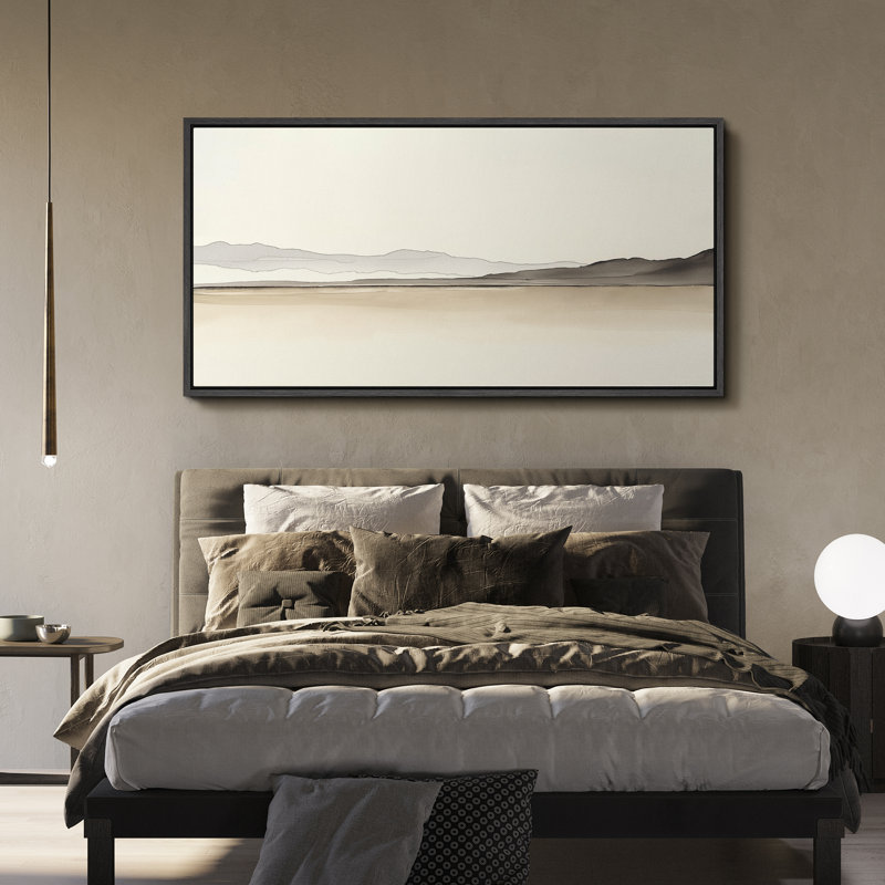 «Minimal Desert Horizon», impression sur toile encadrée - décor abstrait doux neutre, Noir, H 30 po x l 60 po