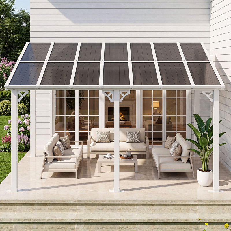 14 pi. L 10 pi. D Pergola d'extérieur en métal avec abri de jardin pour terrasse et toit incliné