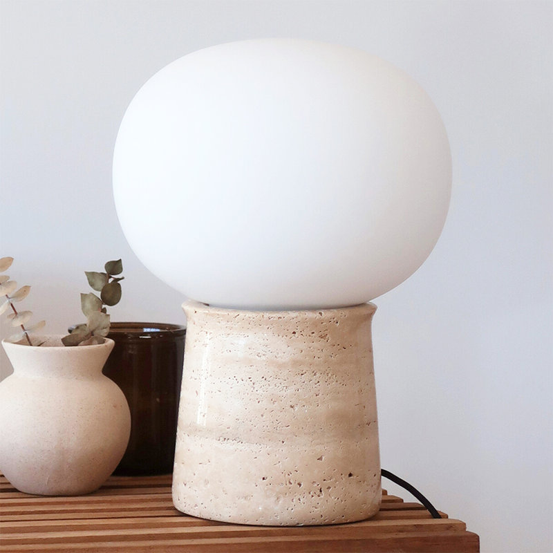 Neptune 12" LED Table Lamp With Natural Travertine Stone Base