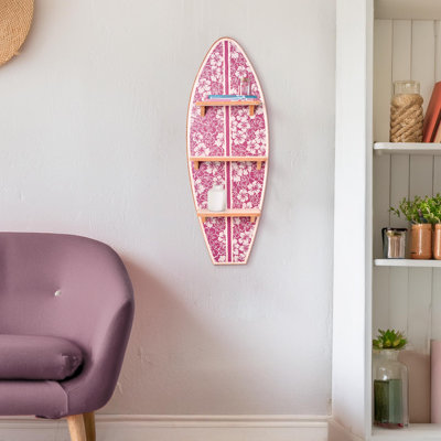 Kona Coast by Reyn Spooner Biscus Bounth Earth Red Surfboard Printed Wall Shelf - 13" x 35"