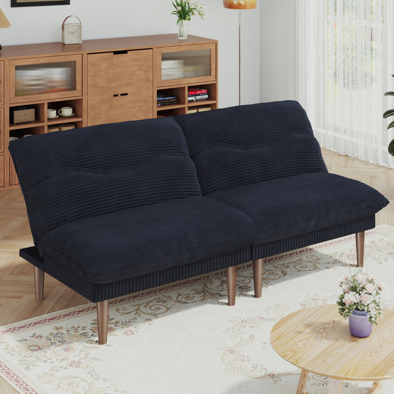 Deyra 75'' Corduroy Sofa Futon Couch with 4 in 1 Multi-Functional Adjustable Backrest Loveseat for Living Room, Black 