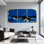 Ensemble de 3 impressions sur toile Blue Ocean Waves avec accents dorés-817773490