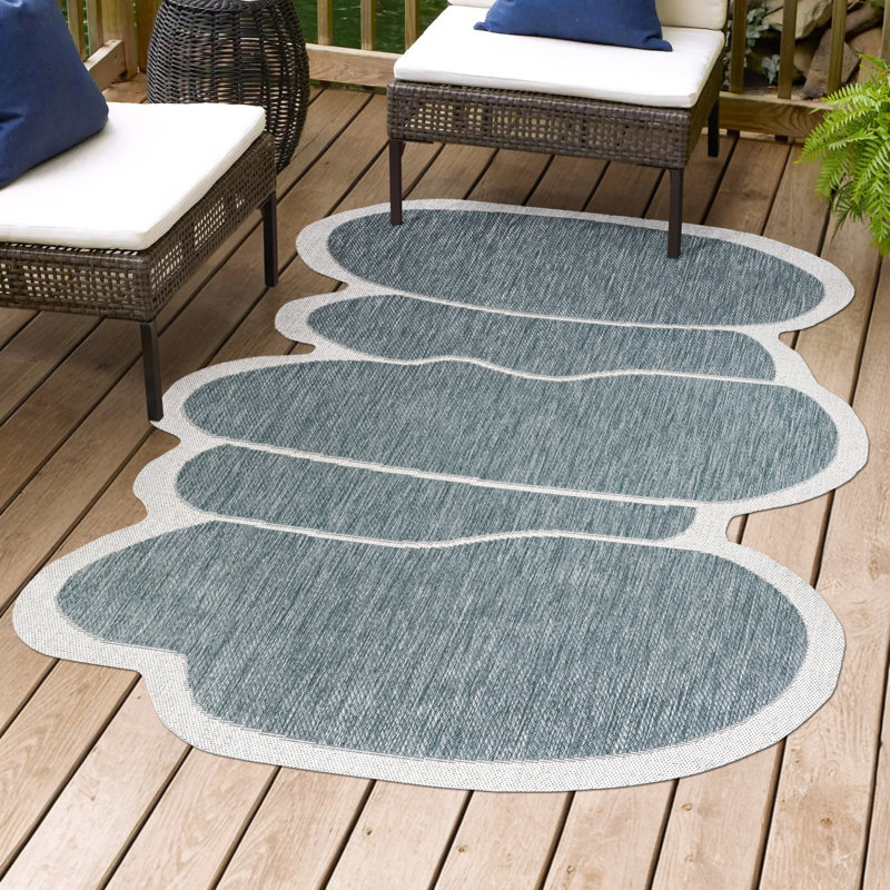 Monte Modern Rustic Abstract Blue/Cream Indoor/Outdoor Rug, Novelty 5'3" x 7'7"
