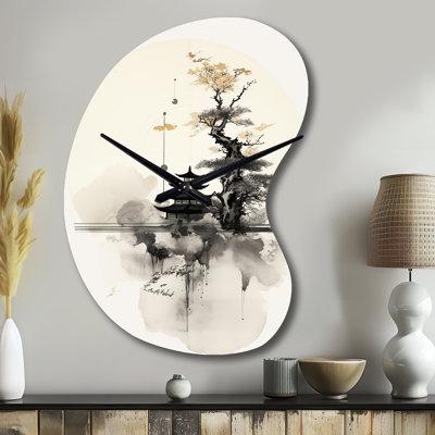 Asian Art Samurais Landscape II - Horloge murale grise - forme unique