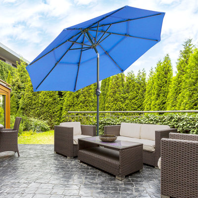 Parasol de marché extérieur à 3 niveaux 9pi avec manivelle, inclinaison à bouton-poussoir pour terrasse, jardin et pelouse (parasol de patio)