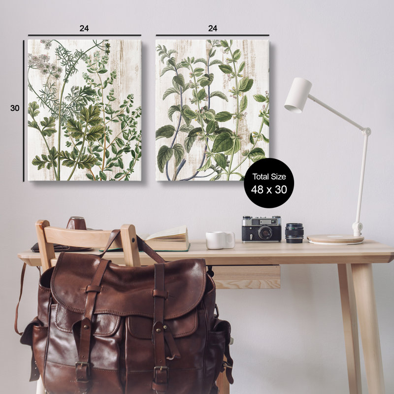 «Aged Botanical Leaves», ensemble de 2 toiles murales par Kim Allen, H 30 po x l 24 po
