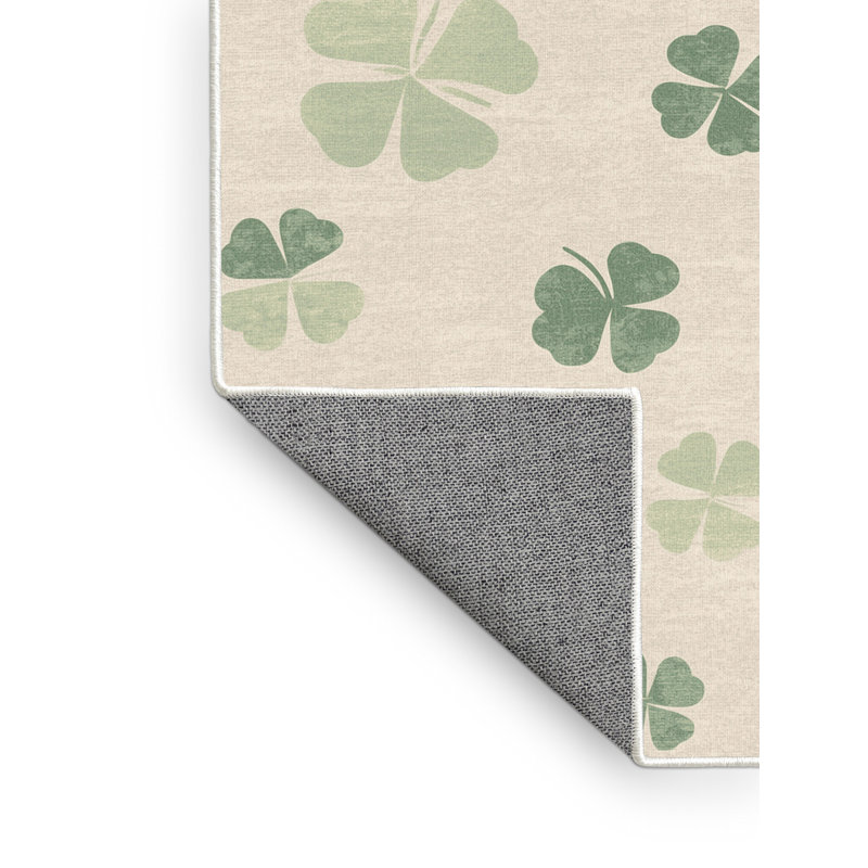 Machine Washable Moravian St Patties Modern & Contemporary Abstract Rug in Beige – White Binding, 2x5