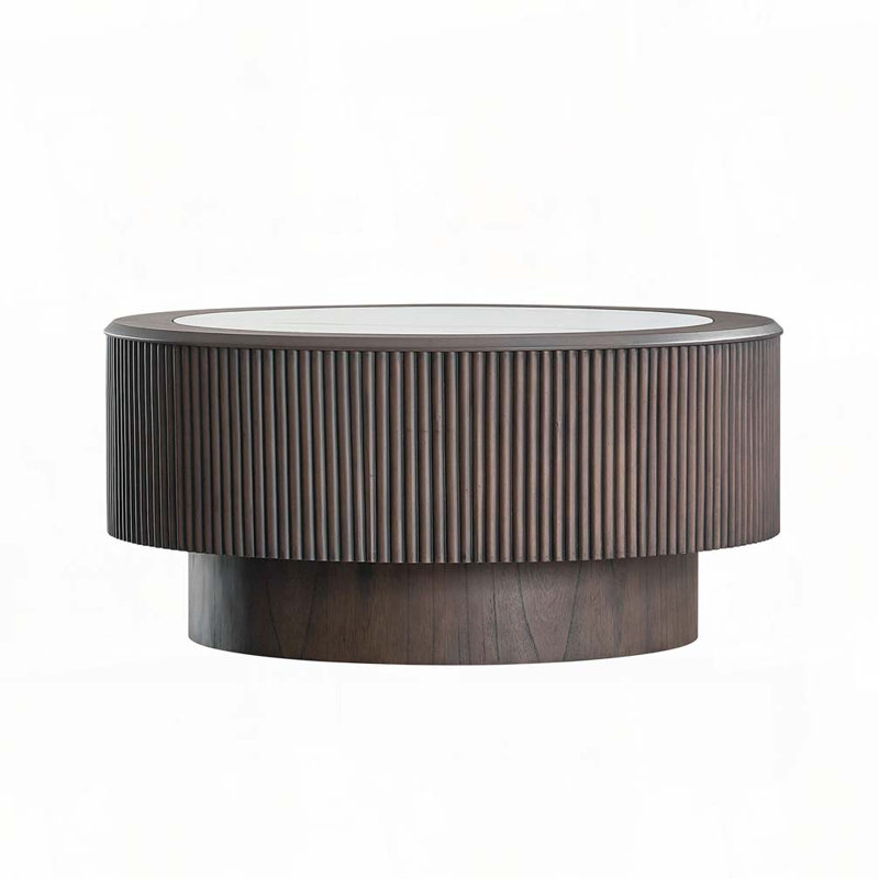 Round Coffee Table with Sturdy Pedestal, 15.94" H x 35.43" L x 35.43" W