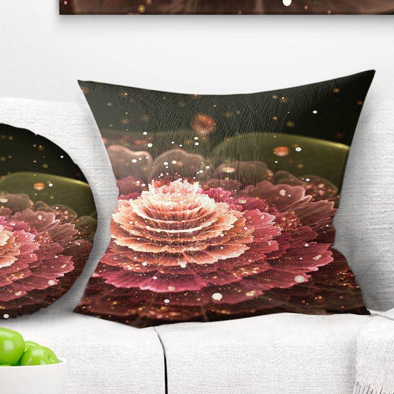 Fractale fleur abstraite rose - coussin imprimé floral, 18 po x 18 po, Coussin décoratif
