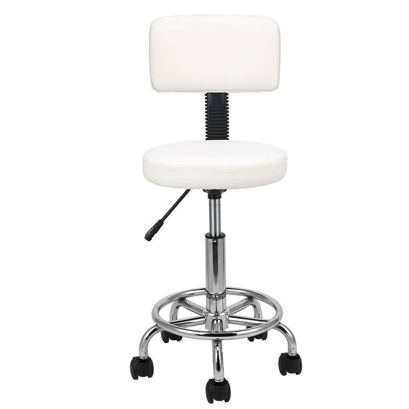 Backed Adjustable Height Ergonomic Lab Stool Wheels, White