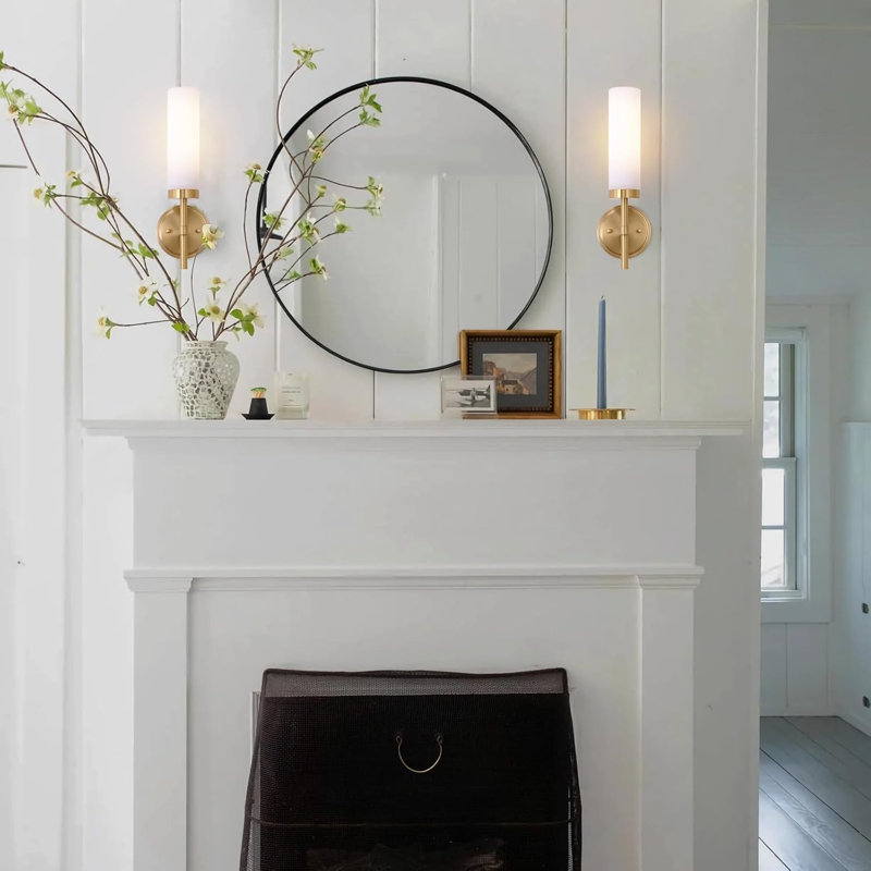 Modern Wall Sconces Set Of 2 With Opal White Glass Shade, Brushed Brass Vanity Light Fixtures For Bathroom, Living Room, Bedroom, Hallway, And Kitchen