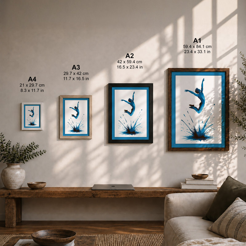 Leap Into Blue Modern - Framed Print, A2 - 59.4 x 42.0 cm, Walnut