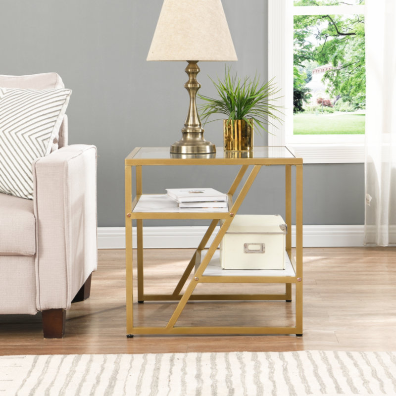 Table basse avec rangement Bukinka, Blanc, Or