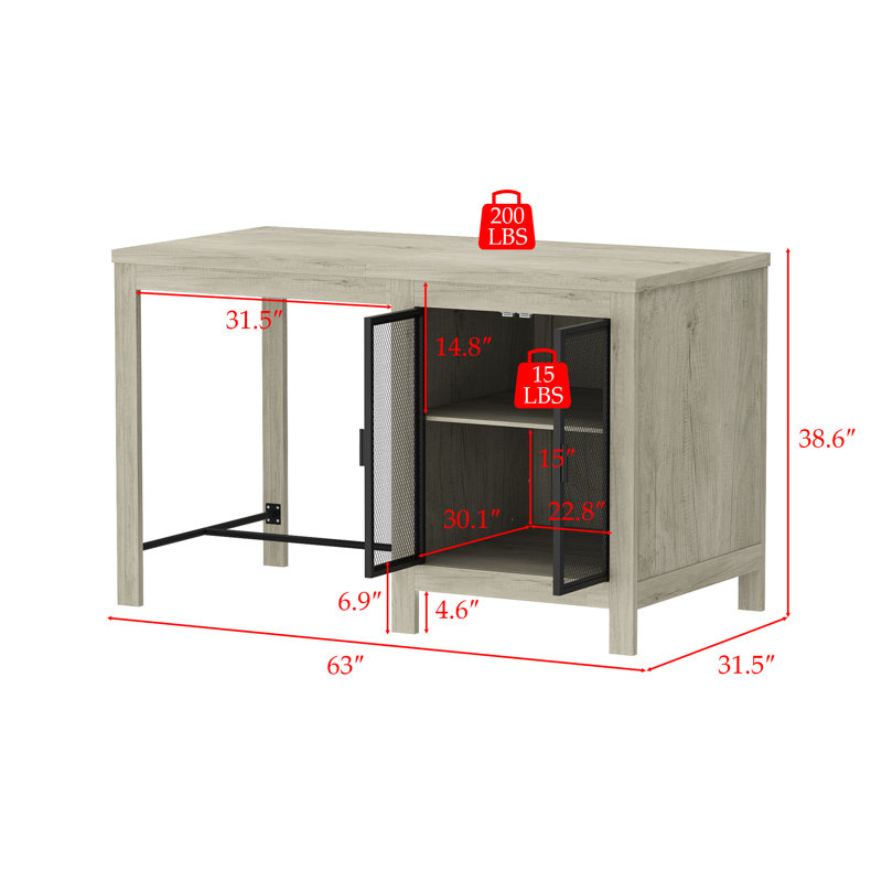 Oak-Finish Garage Work Bench With Mesh Cabinet Door And Adjustable Shelf