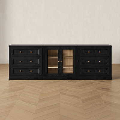 Buffet modulaire moderne Monos avec tiroirs et porte en acrylique, noir