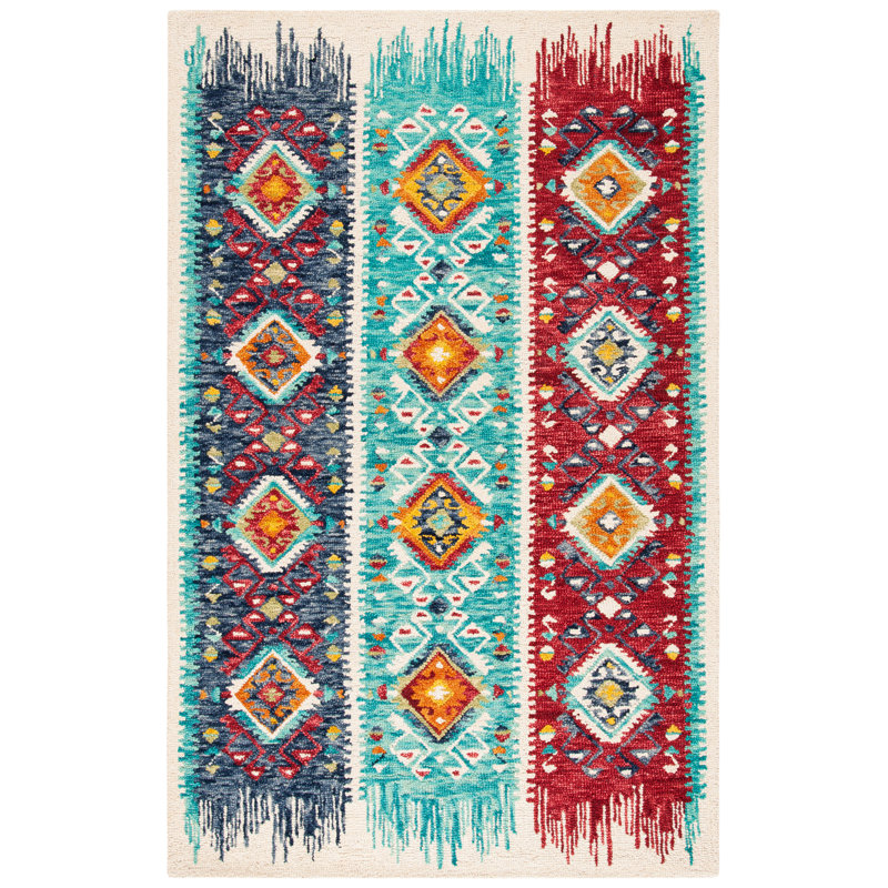 Hand Tufted Wool/Cotton Southwestern Rug in Light Blue/Red, Rectangle 5' x 8'