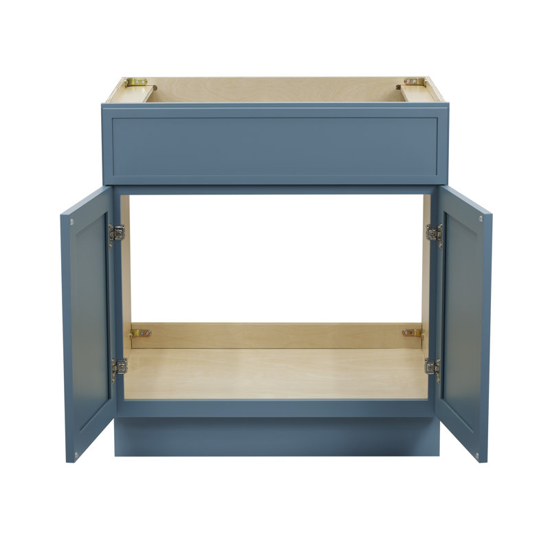 Armoire de salle de bain autoportante 30 po avec 2 portes Colton, sans comptoir, prête à assembler, vert mer Colton