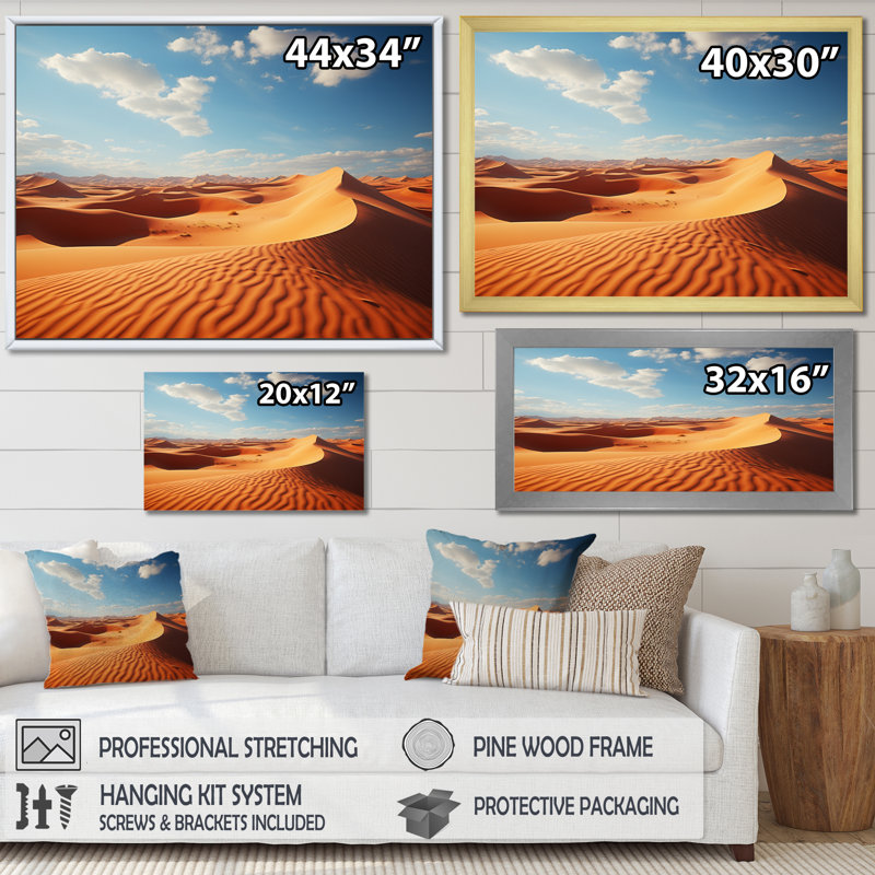 " Beige Blue Indian Art Golden Desert " Mixed Media Print, H 34 po x l 44 po x P 1,5 po, Cadre simple blanc