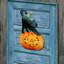 Cintre pour porte en bois pour chat halloween effrayant éclairé citrouille
