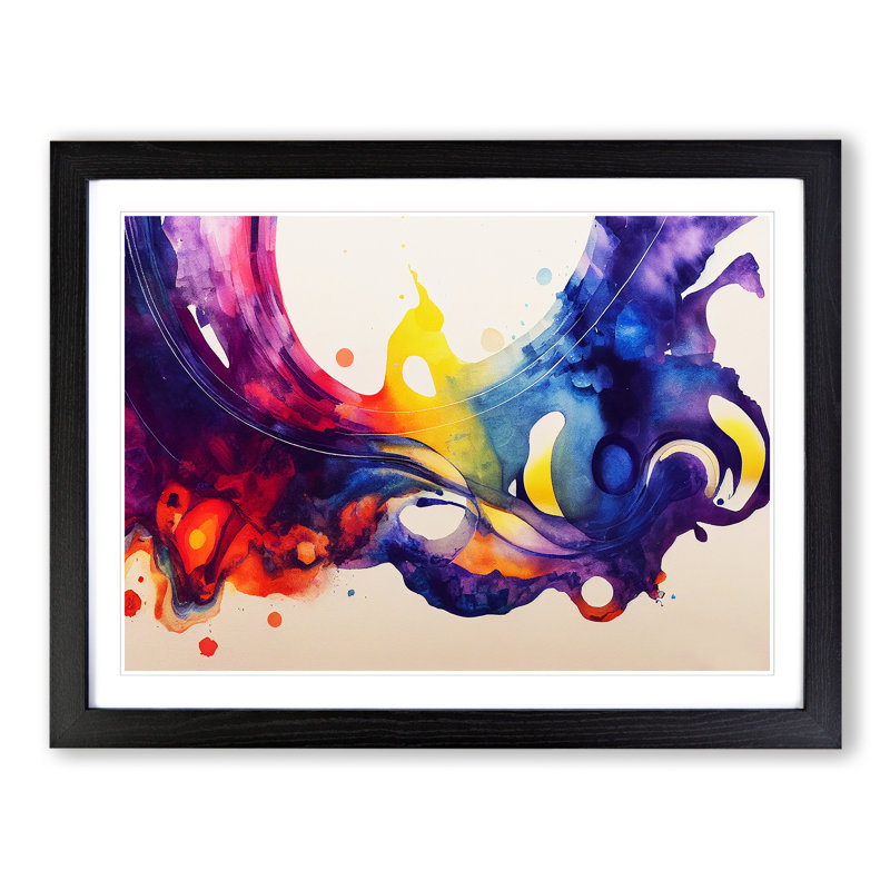 Watercolour Audio Soundwaves Abstract - Single Picture Frame Painting, Black Framed, 46cm H x 64cm W x 2cm D