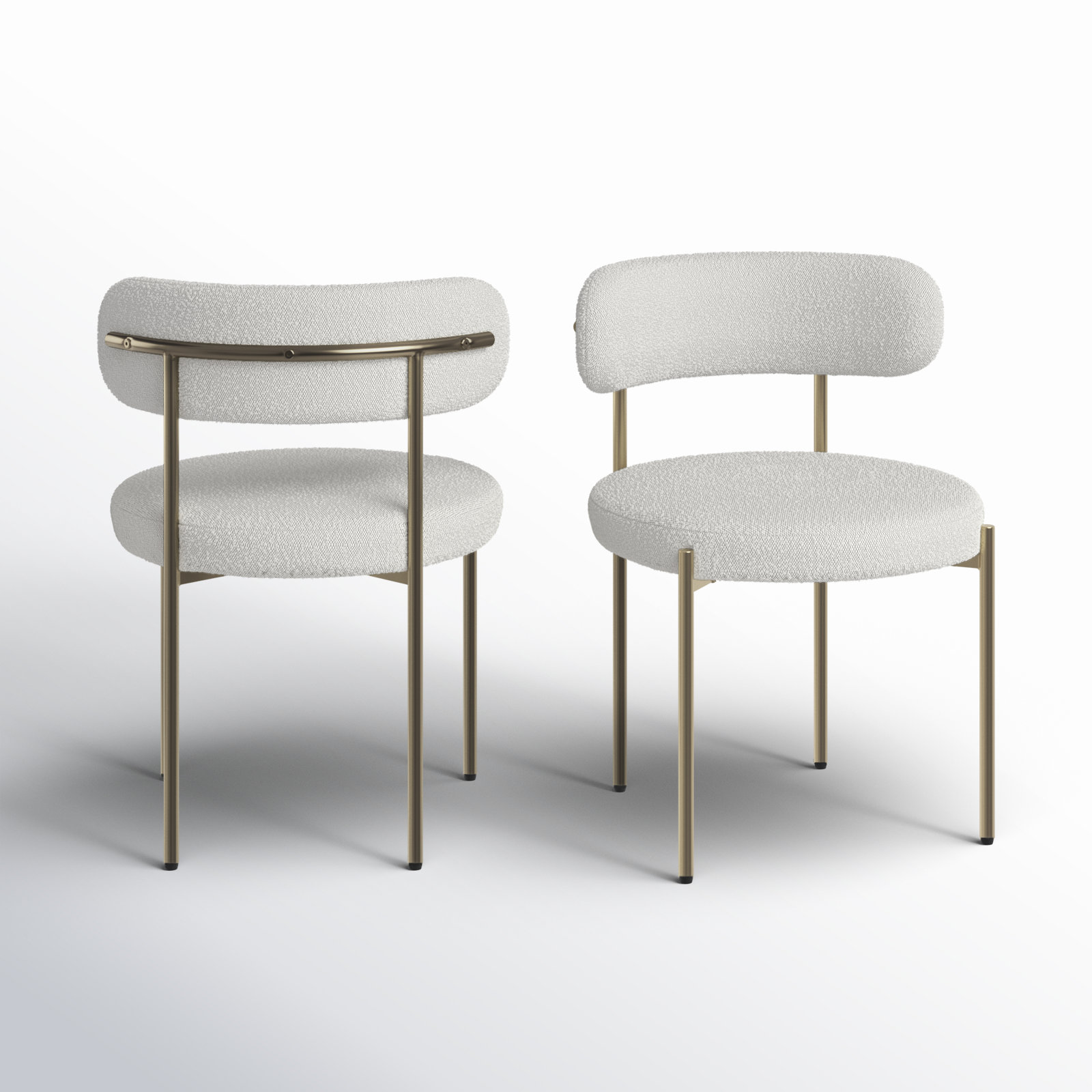 Sherwood Solid Back Boucle Side Chair, Cream Boucle, Brushed Brass