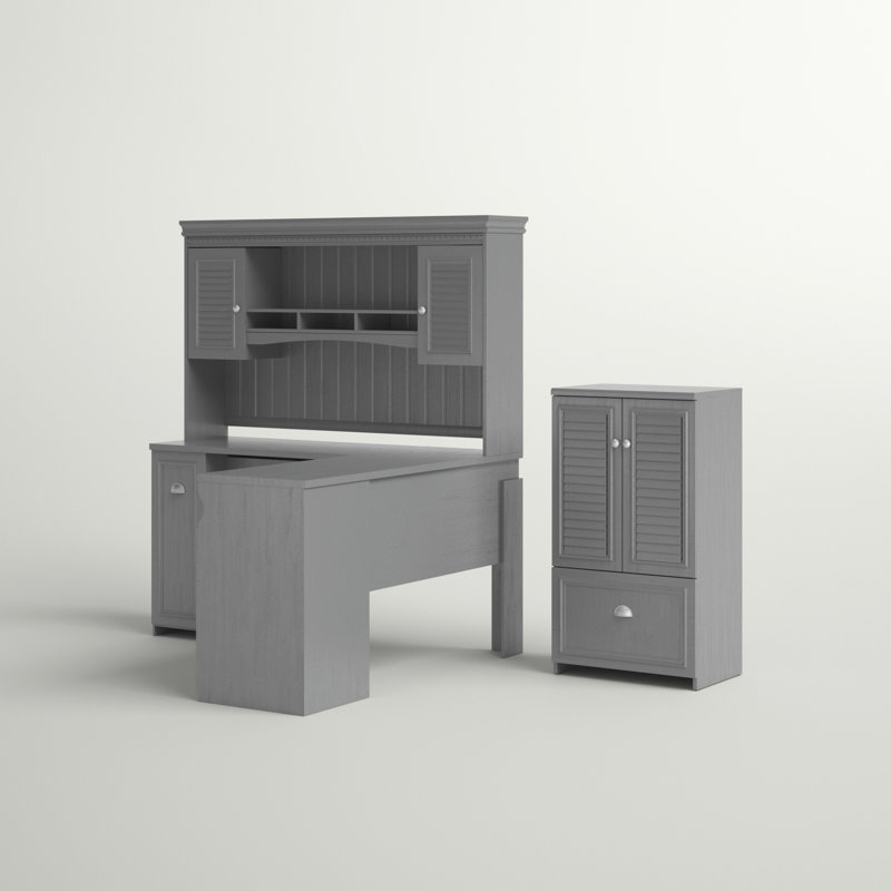 Huckins 4 Piece Computer Desk Office Set with Hutch, Cape Cod Gray