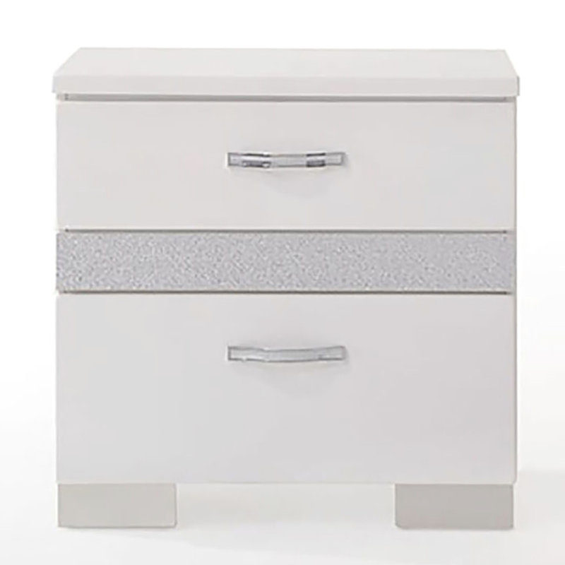 Table de chevet blanche brillante à 3 tiroirs - doublée de feutre, idéale pour l'organisation de la chambre à coucher