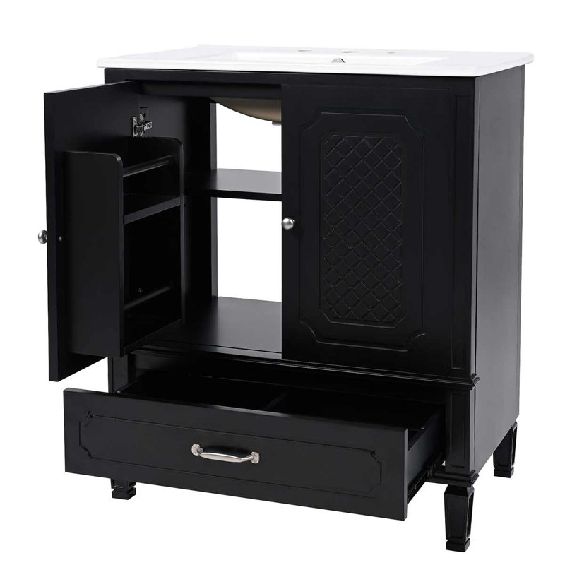 Meuble-lavabo double 60 po Modern, Noir / argent