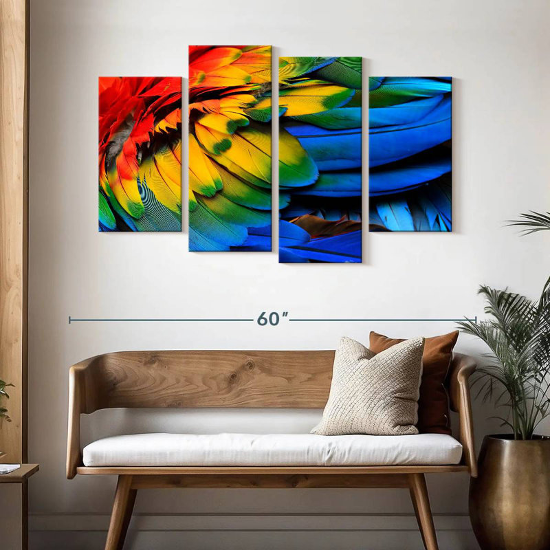 Brampt Rainbow Feathered Macaw, 32" H x 52" W