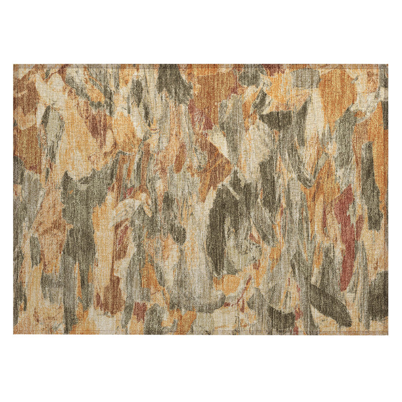 Copper and Beige Abstract Washable Synthetic Rug 20" x 30"