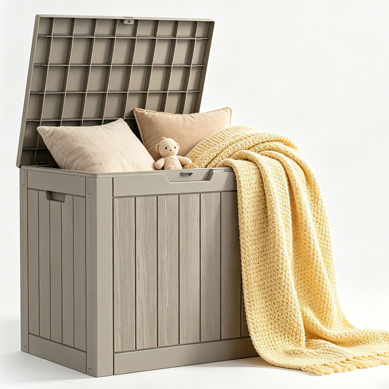 Boîte de rangement pour patio 31 gallons, Boîte de rangement en résine grise verrouillable