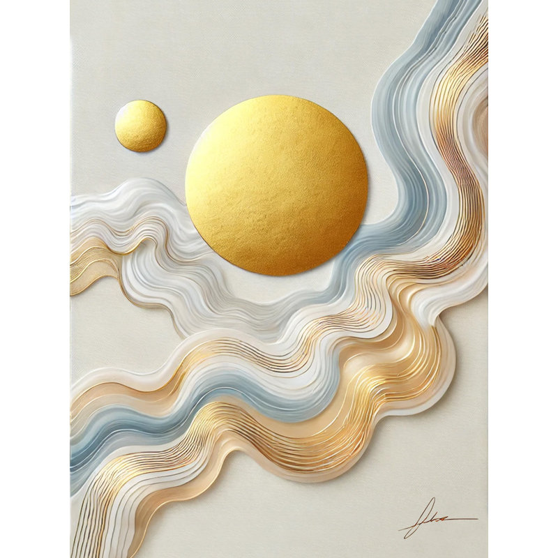 «Golden Waves of Serenity», art mural abstrait sur toile, H 16 po x l 12 po