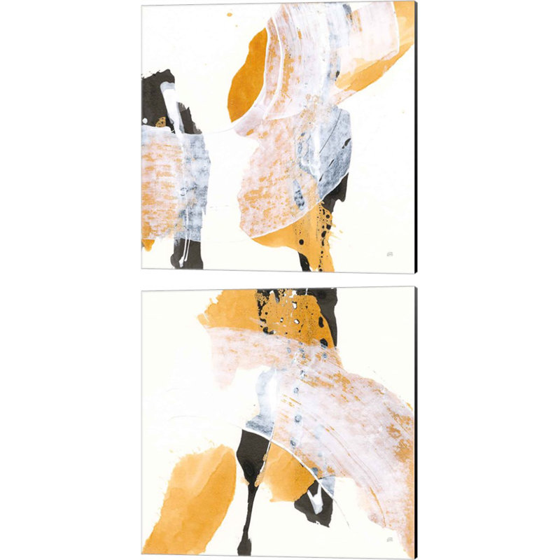 Abstract Orange and Black Canvas Art Set, 14" x 14"
